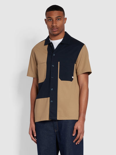 Trojan Relaxed Fit Revere Panelled Shirt In True Navy