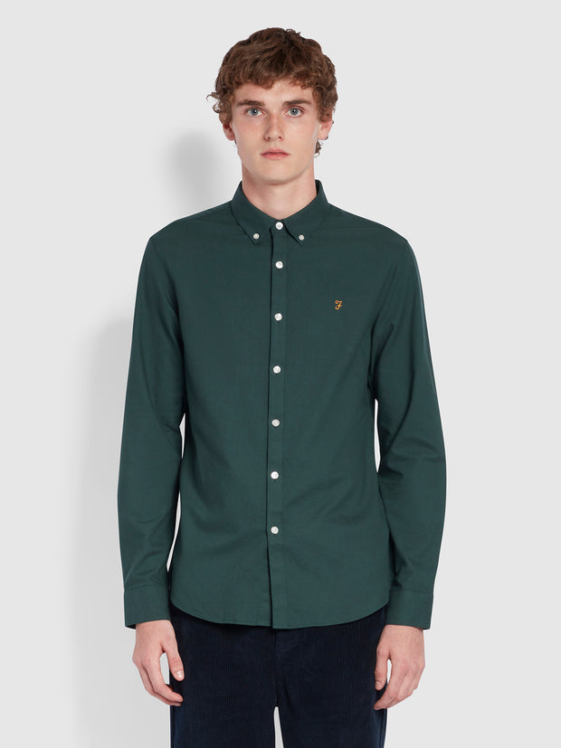 Brewer Slim Fit Organic Cotton Oxford Shirt In Farah Forest Green