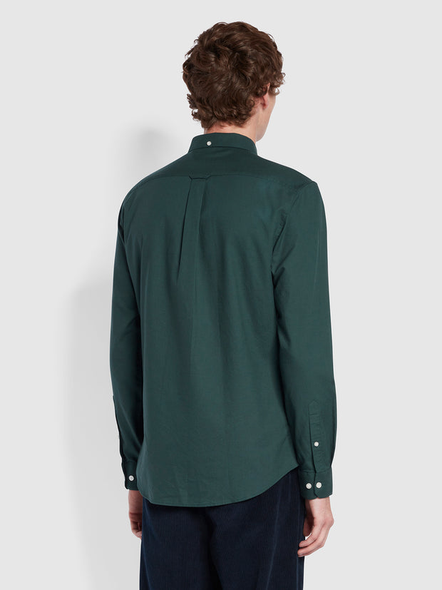 Brewer Slim Fit Organic Cotton Oxford Shirt In Farah Forest Green