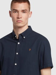 Brewer Slim Fit Short Sleeve Organic Cotton Oxford Shirt In Navy