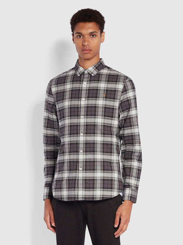 Brewer Slim Fit Kariertes Oxford-Hemd aus Bio-Baumwolle in Farah Grey