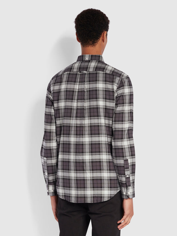 Brewer Slim Fit Kariertes Oxford-Hemd aus Bio-Baumwolle in Farah Grey