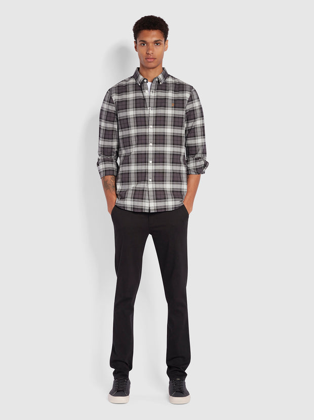 Brewer Slim Fit Kariertes Oxford-Hemd aus Bio-Baumwolle in Farah Grey