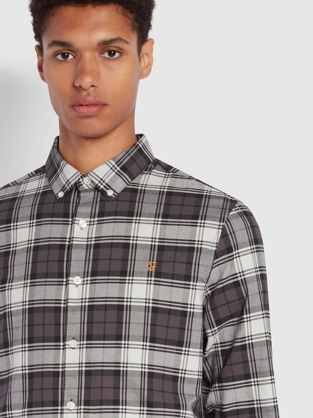 Brewer Slim Fit Kariertes Oxford-Hemd aus Bio-Baumwolle in Farah Grey