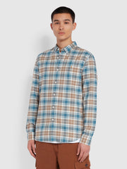 Brewer Slim Fit Check Organic Cotton Oxford Shirt In Saxe