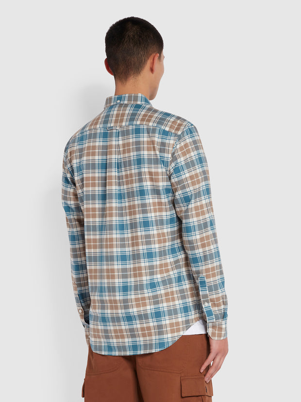 Brewer Slim Fit Check Organic Cotton Oxford Shirt In Saxe