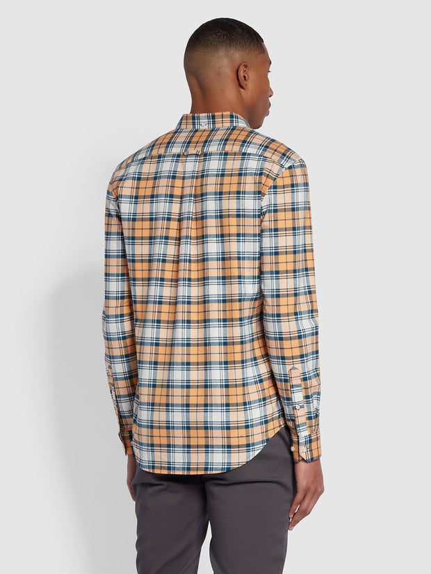 Brewer Slim Fit Organic Cotton Check Shirt In Vintage Orange