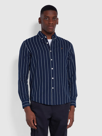 Brewer Chemise Oxford ajustée à rayure en coton biologique - Mid Indigo