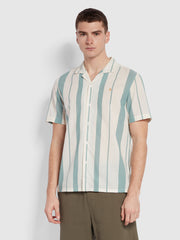 Adler Casual Fit Short Sleeve Stripe Revere Shirt In Mallard Green