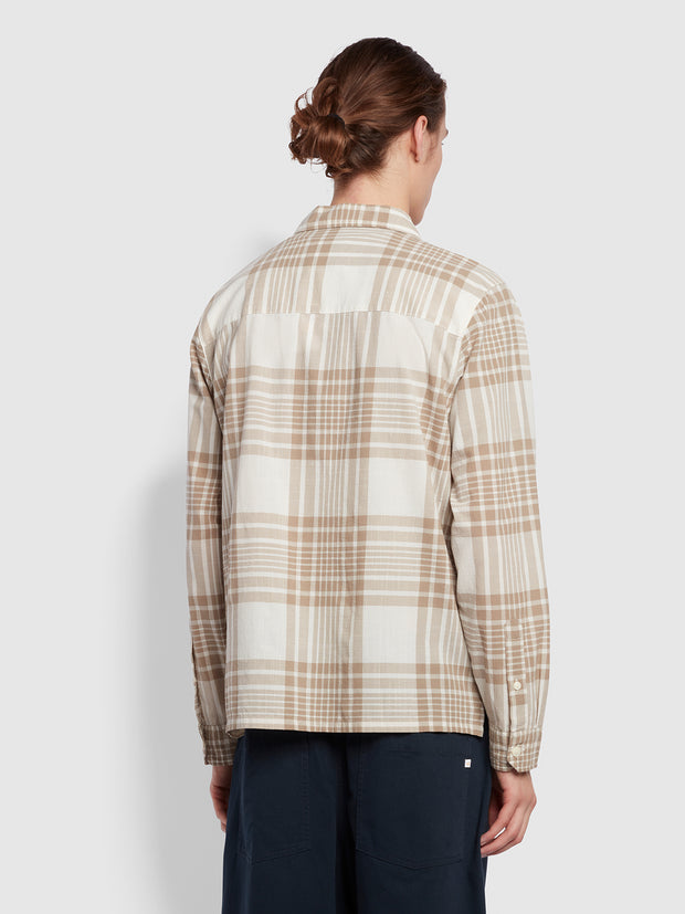 Trestles Relaxed Fit Long Sleeve Crepe Check Overshirt In Smoky Brown