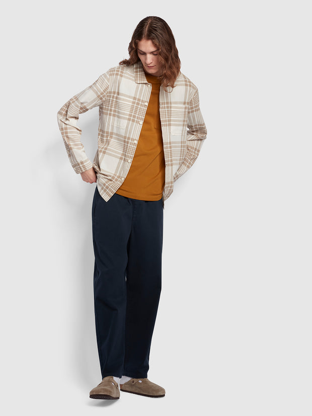 Trestles Relaxed Fit Long Sleeve Crepe Check Overshirt In Smoky Brown