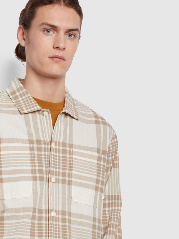 Trestles Relaxed Fit Long Sleeve Crepe Check Overshirt In Smoky Brown