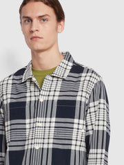 Trestles Relaxed Fit Long Sleeve Crepe Check Overshirt In True Navy
