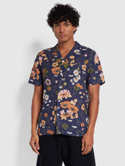 Laguna Casual Fit Short Sleeve Revere Floral Print Shirt In Rich Indigo