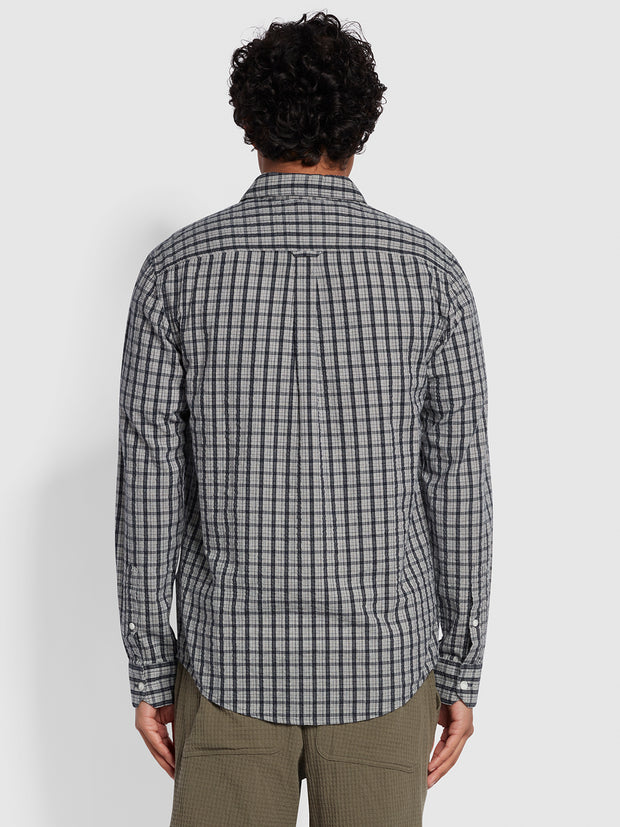 Larsen Casual Fit Long Sleeve Check Shirt In True Navy