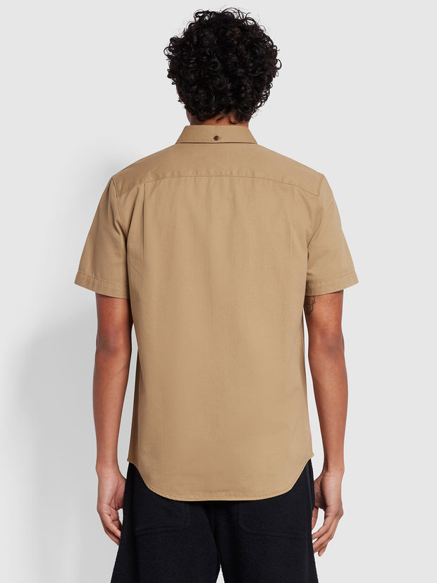 Merrick Casual Fit Short Sleeve Cotton Twill Shirt In Beige