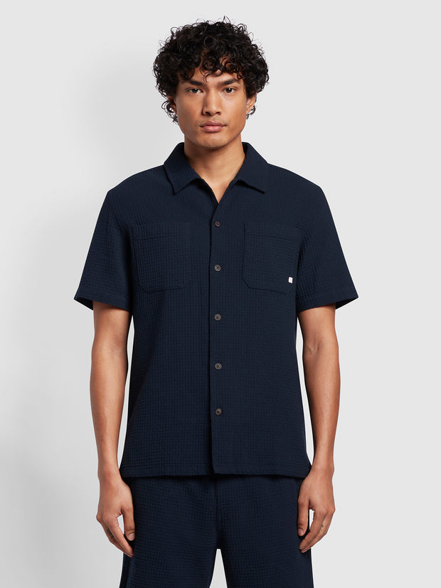 Fitzgerald Relaxed Fit Short Sleeve Texture Shirt In True Navy