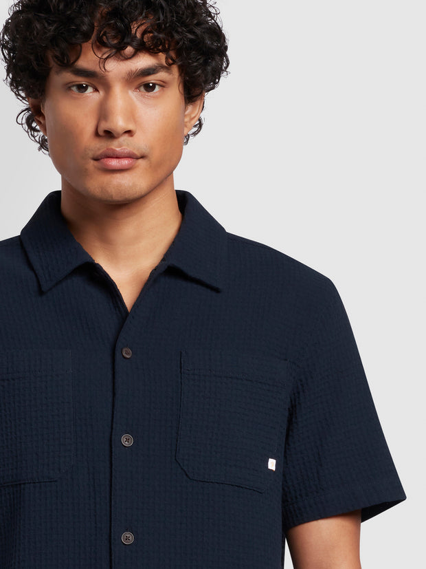 Fitzgerald Relaxed Fit Short Sleeve Texture Shirt In True Navy