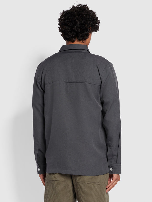 Newport Relaxed Fit Long Sleeve Archive Overshirt In Farah Grey