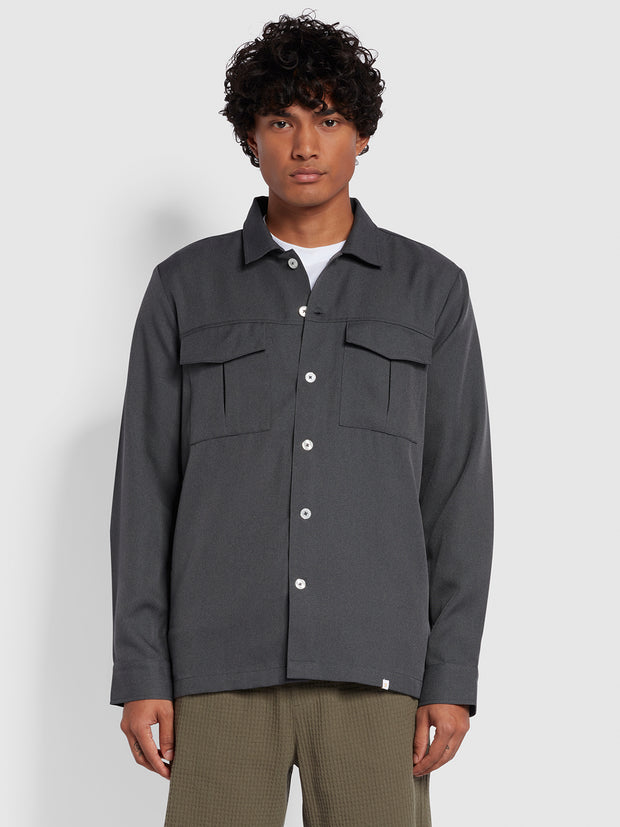 Newport Relaxed Fit Long Sleeve Archive Overshirt In Farah Grey