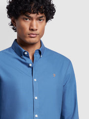 Brewer Slim Fit Organic Cotton Long Sleeve Shirt In Caribbean Blue