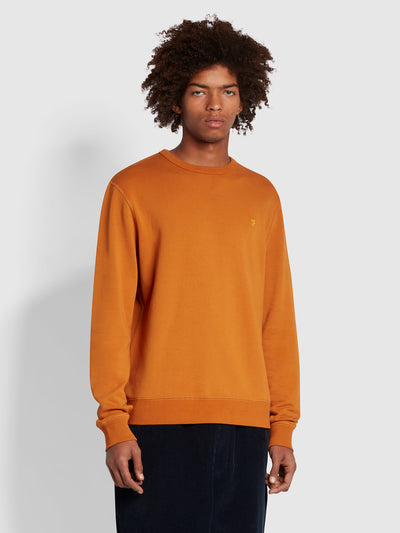 Tim Slim Fit Organic Cotton Crew Sweatshirt In Ochre Brown