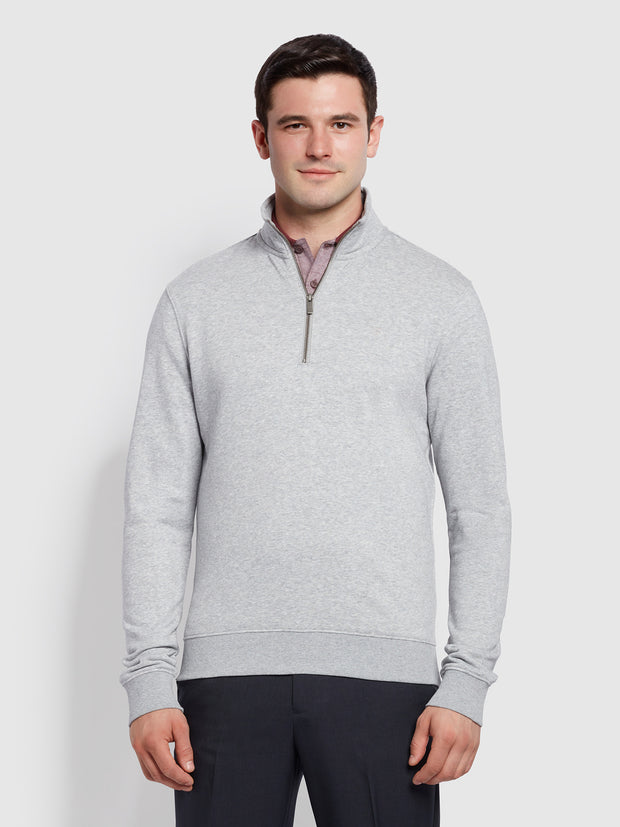 Aintree Modern Fit Quarter Zip Sweater In Light Grey Marl