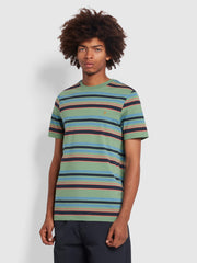 Nash Regular Fit Striped Organic Cotton T-Shirt In Green Aloe