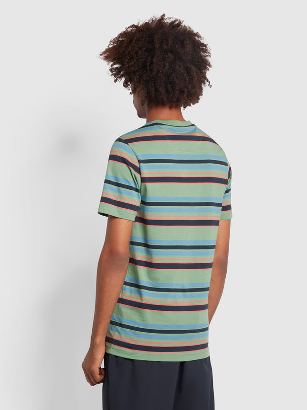Nash Regular Fit Striped Organic Cotton T-Shirt In Green Aloe