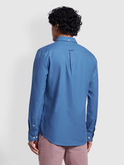 Brewer Slim Fit Organic Cotton Long Sleeve Shirt In Caribbean Blue