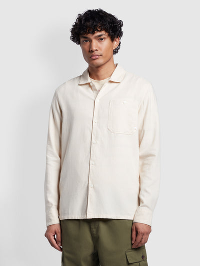 Campbell Casual Fit Organic Cotton Plain Overshirt In Cream