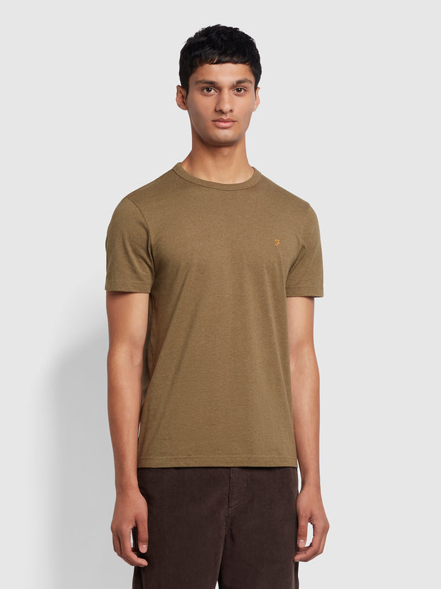 Danny Regular Fit Organic Cotton T-Shirt In Green Khaki Marl