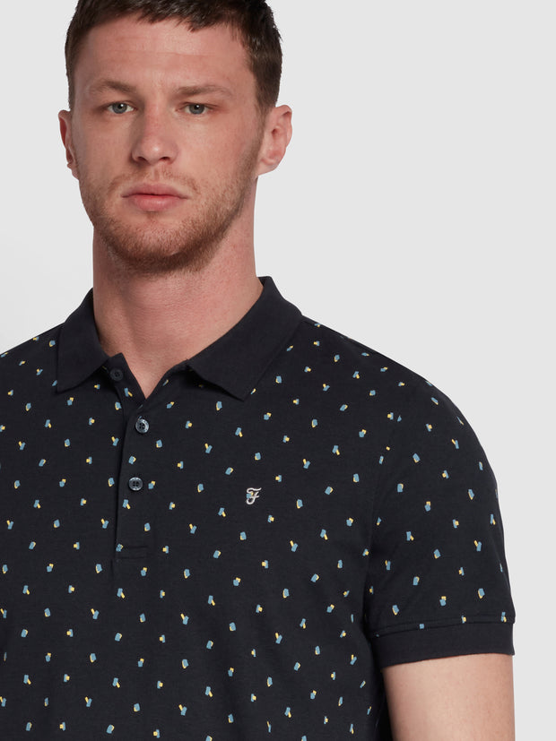 Tonkin Modern Fit All Over Print Polo Shirt In True Navy
