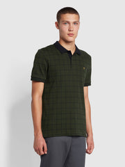 Hunningale Slim Fit Check Organic Cotton Polo Shirt In Evergreen