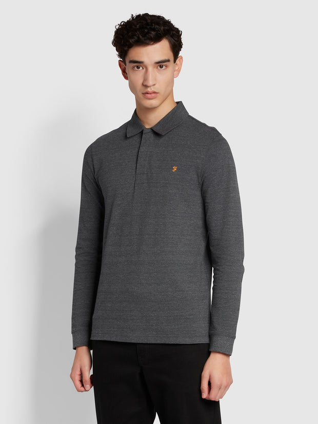 Haslam Slim Fit Long Sleeve Polo Shirt In Farah Grey Marl
