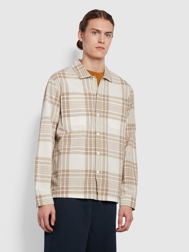 Trestles Relaxed Fit Long Sleeve Crepe Check Overshirt In Smoky Brown