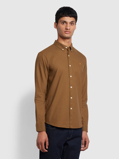 Brewer Slim Fit Organic Cotton Oxford Shirt In Brown