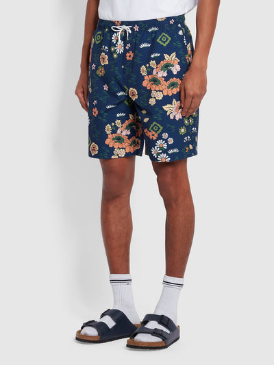 Colbert Regular Fit Floral Print Swim Shorts In Rich Indigo
