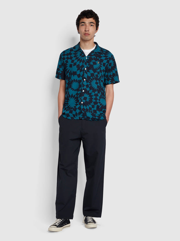 Rebello Casual Fit Short Sleeve Shirt In Oil Blue