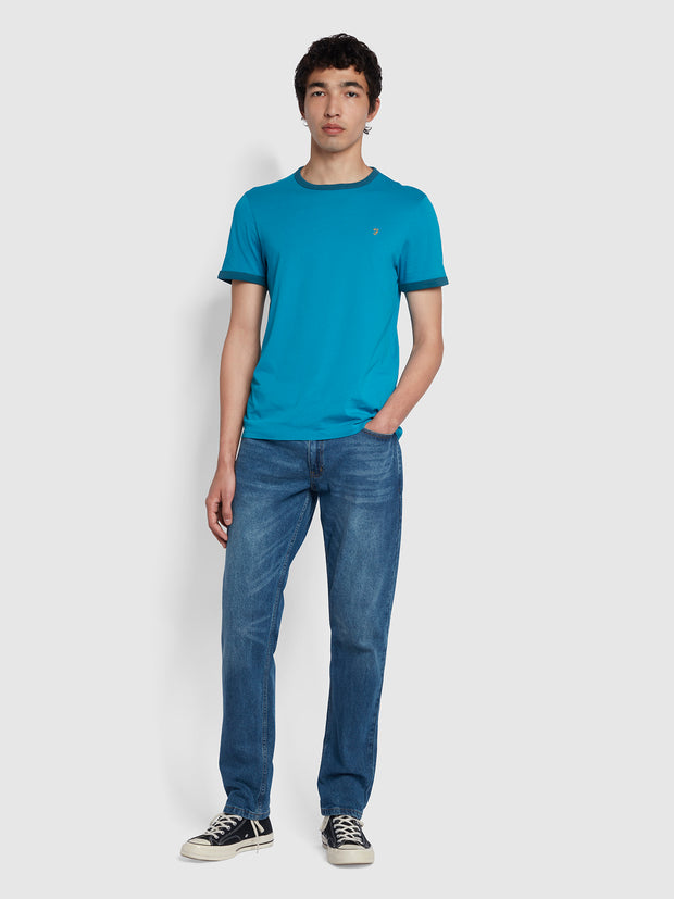 Groves Regular Fit Organic Cotton Ringer T-Shirt In Blue Opal