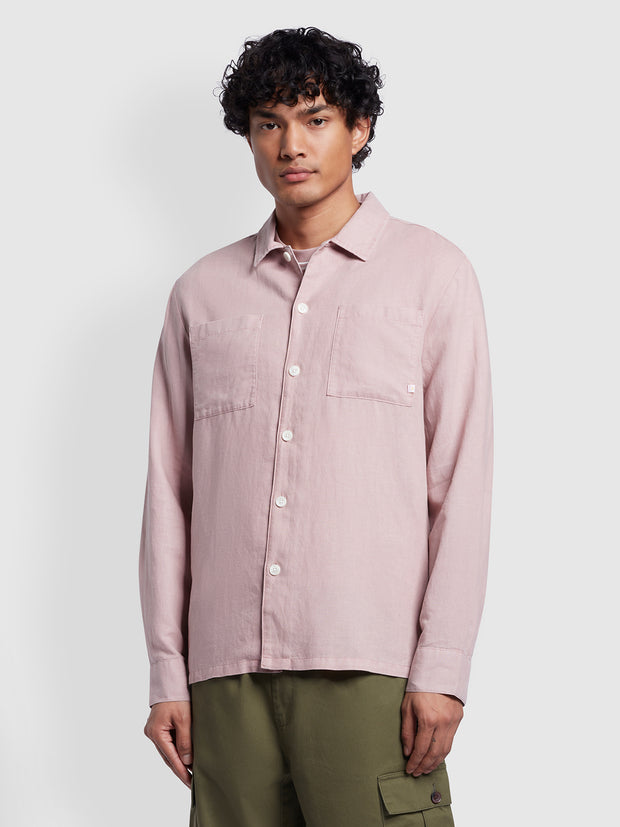 Nelson Relaxed Fit Linen Slub Overshirt In Dark Pink