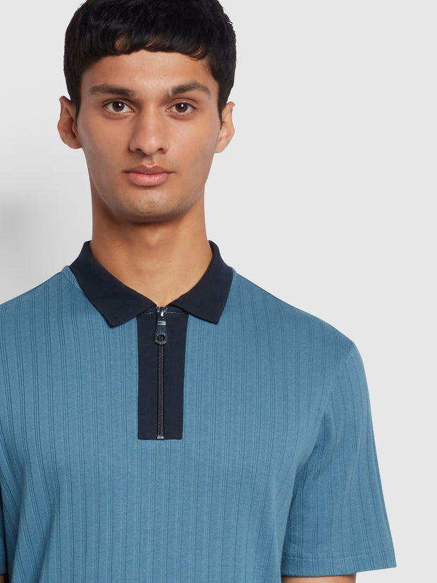 Gardiner Regular Fit Ribbed Polo Shirt In Saxe