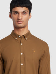 Brewer Slim Fit Organic Cotton Oxford Shirt In Brown