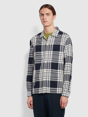 Trestles Relaxed Fit Long Sleeve Crepe Check Overshirt In True Navy
