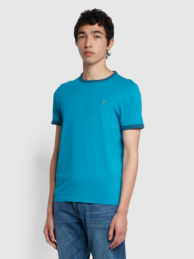 Groves Regular Fit Organic Cotton Ringer T-Shirt In Blue Opal