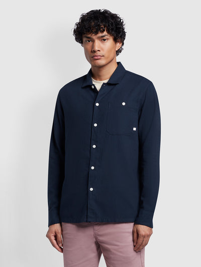 Campbell Casual Fit Organic Cotton Plain Overshirt In True Navy