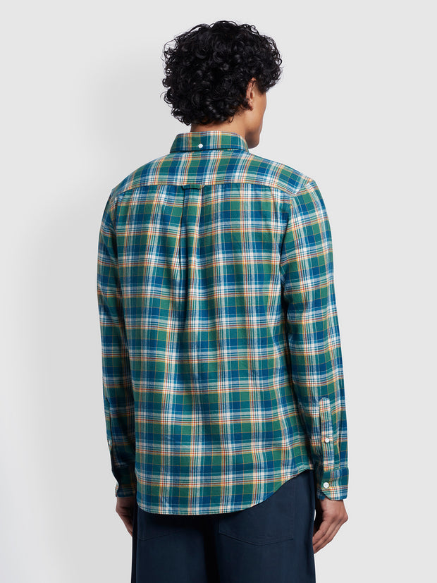 Leyroy Casual Fit Organic Cotton Check Shirt In Pea Green