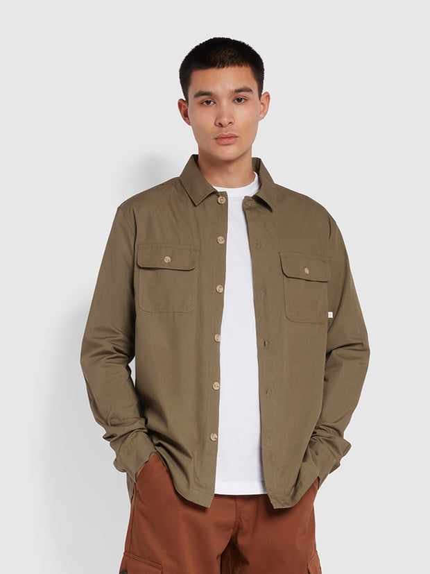 Rockfield Relaxed Fit Organic Cotton Overshirt In Vintage Green