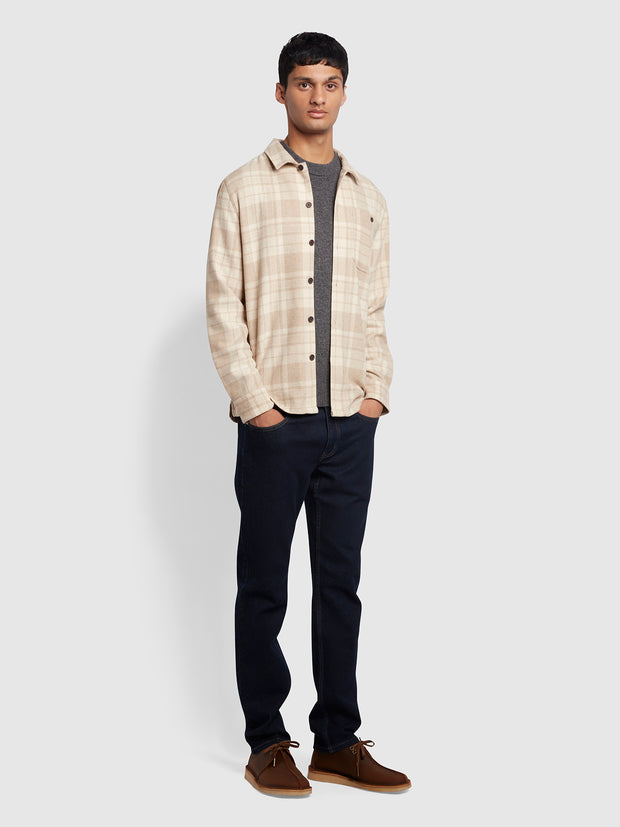 Marks Relaxed Fit Check Overshirt In Straw Beige