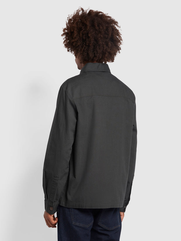 Ellis Chambray Organic Cotton Denim Overshirt In Washed Black